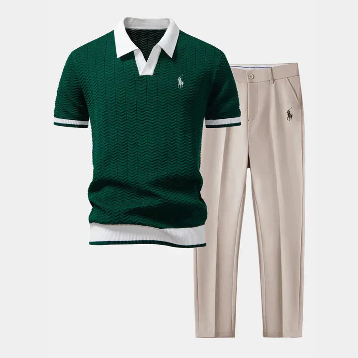 RALPH LAUREN - Polo con collo a V e pantaloni slim aderenti