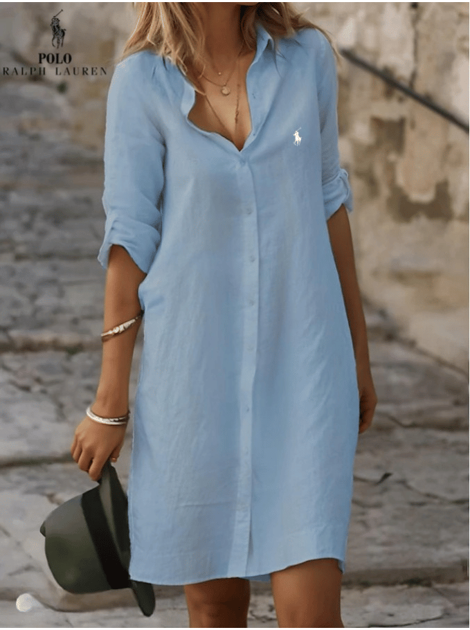 RALPH LAUREN - Abito chemisier semplice in cotone e lino dal taglio ampio