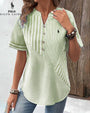 RALPH LAUREN - Camicia in cotone e lino con righe asimmetriche e collo a V