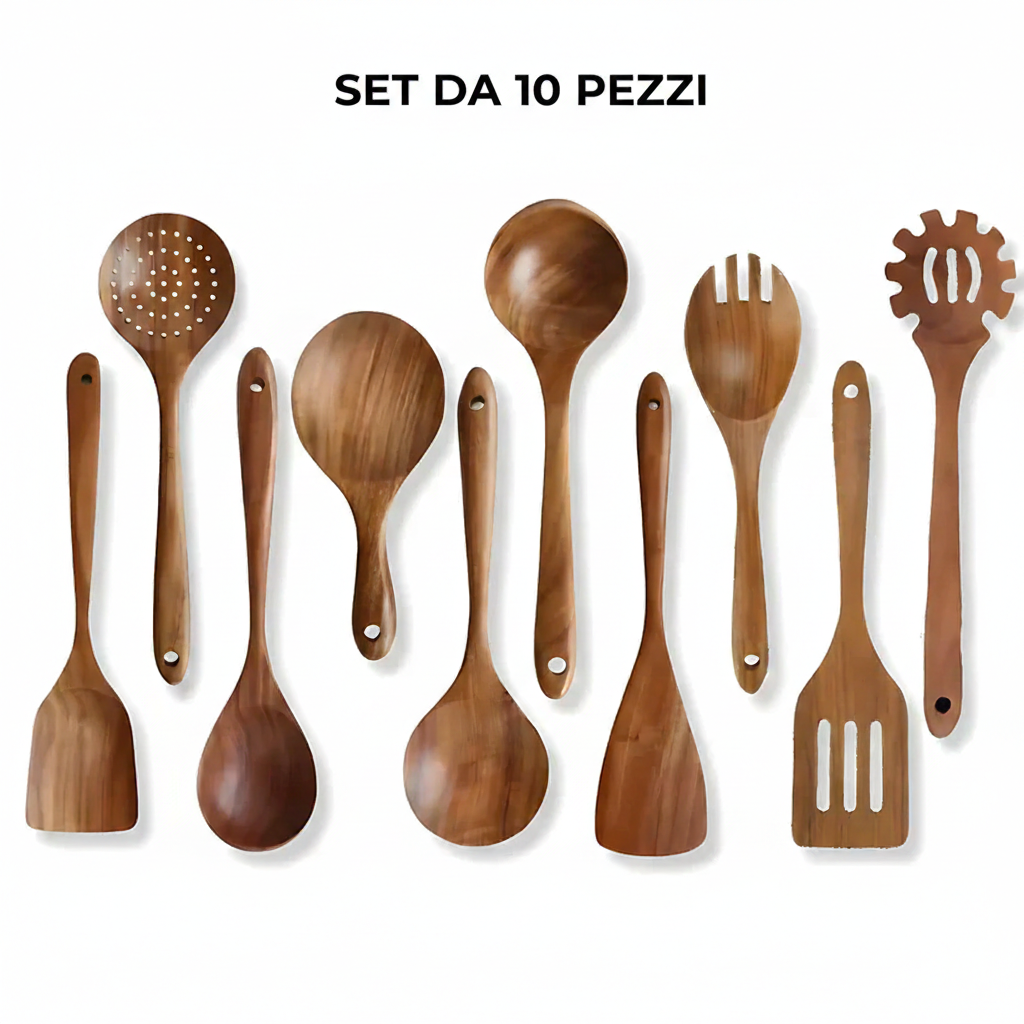 Set di utensili in legno di teak naturale Endiol