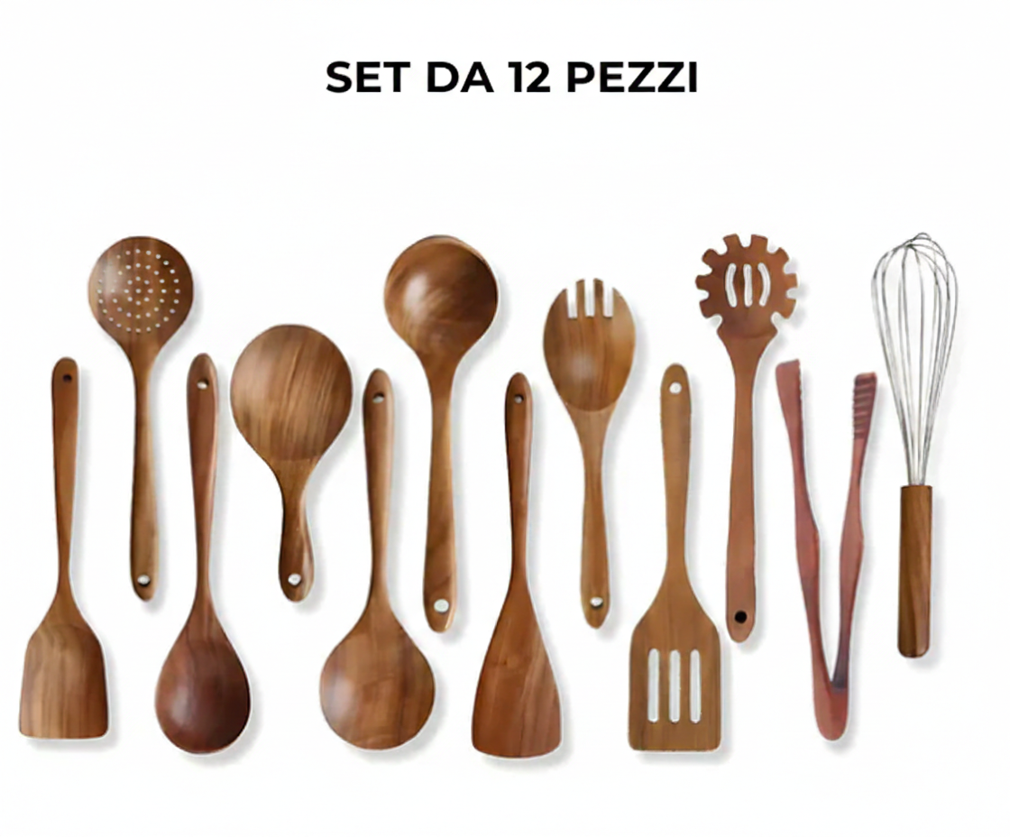 Set di utensili in legno di teak naturale Endiol