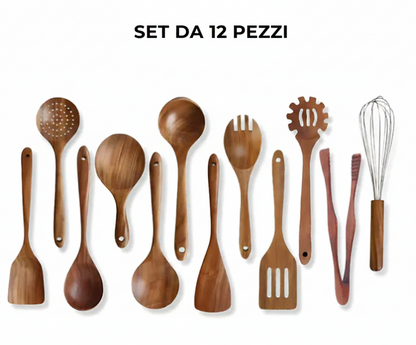 Set di utensili in legno di teak naturale Endiol