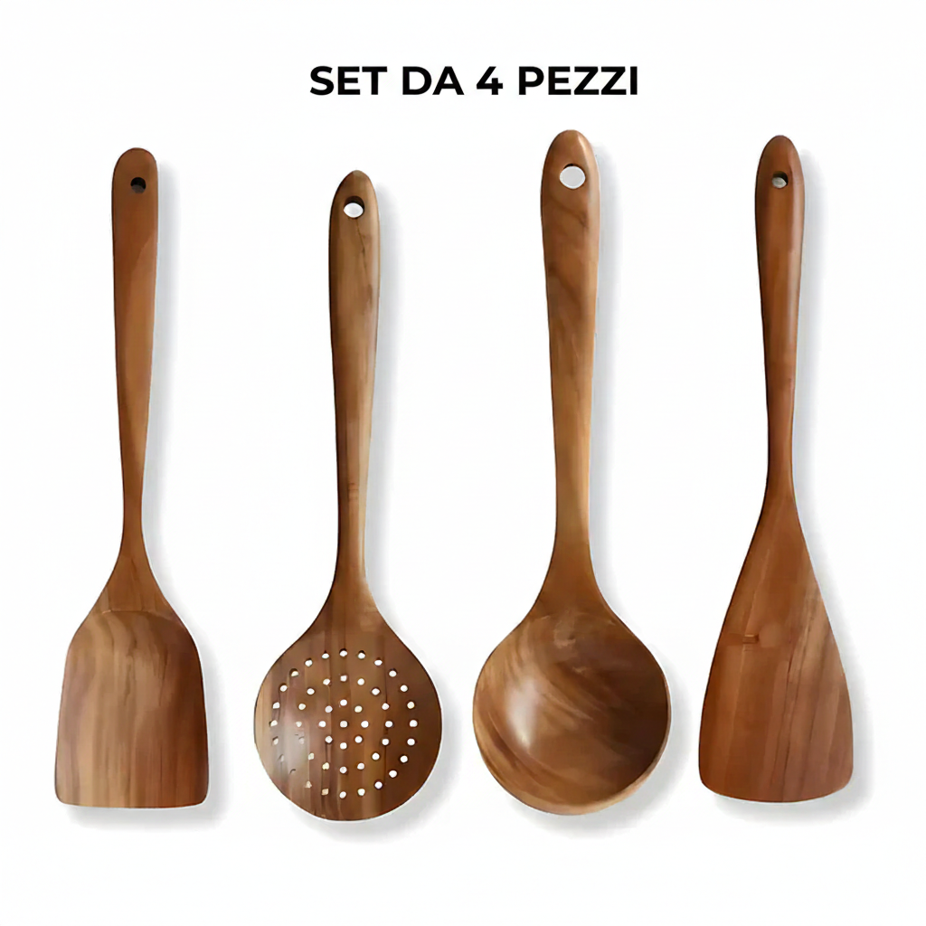 Set di utensili in legno di teak naturale Endiol